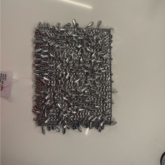 Silver Beaded Fringe Evening Clutch - Picture 3 of 4